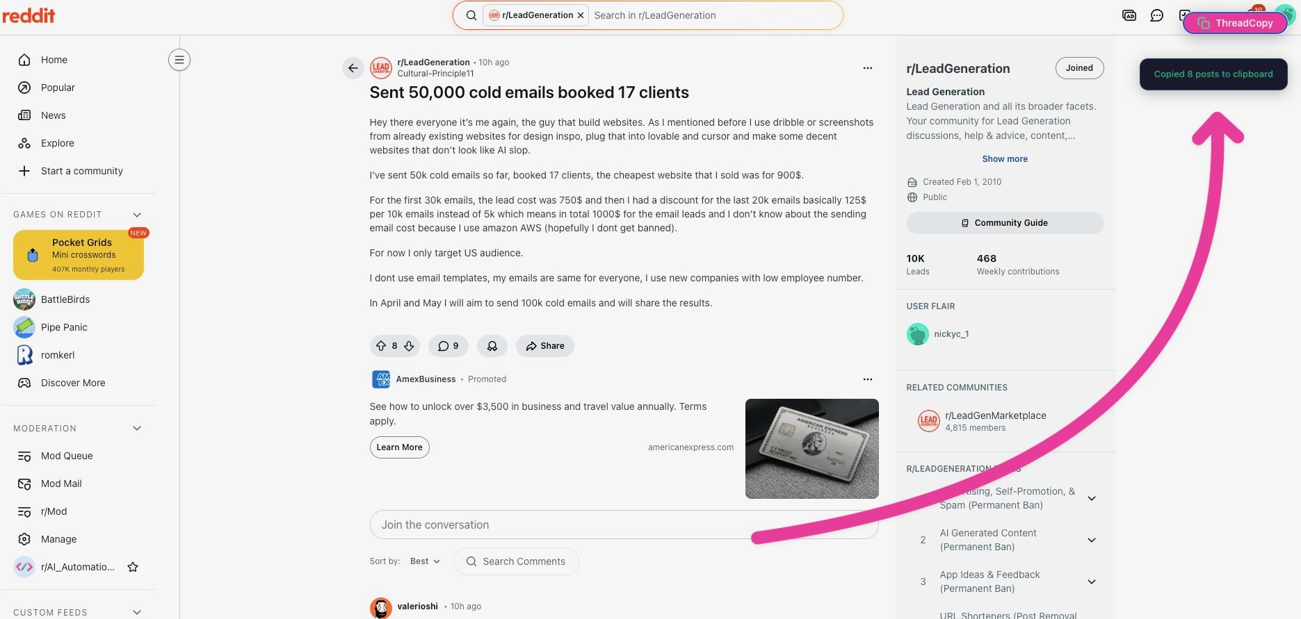 ThreadCopy working on Reddit